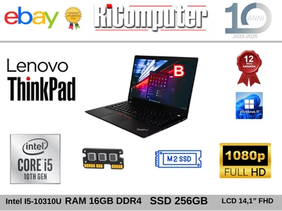 ULTRABOOK LENOVO T14 I5-10310U RAM 16GB SSD 256GB  RICONDIZIONATO GRADO B WIN 11 - Immagine 1 di 4