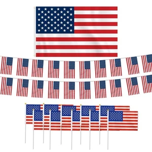 Banderas americanas 3 pies x 5 pies + Bandera americana de 16 pies + 10 banderas americanas de mano - Imagen 1 de 7