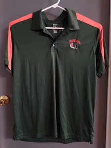 Miami Hurricanes Men's Size XL Polo Shirt Green Orange Embroidered Logo Pro Edge - Picture 1 of 9