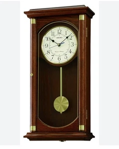 Seiko Dark Wood Oak Finish Westminster Chime Battery Pendulum Wall Clock QXH039B - Picture 1 of 5