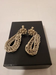 Orecchini a cerchio gocce fiori filigrana alpaca vintage anni 19080 (indietro a vite - clip) - Foto 1 di 5