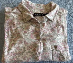 Lauren Ralph Lauren Sleep Shirt Womens L Pastel Paisley Night Gown Button Up - Picture 1 of 8