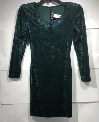 Vestido All That Jazz Terciopelo Lentejuelas Acento Cuentas Mujer Pequeño Verde Bodycon De Colección Foto 1 de 4