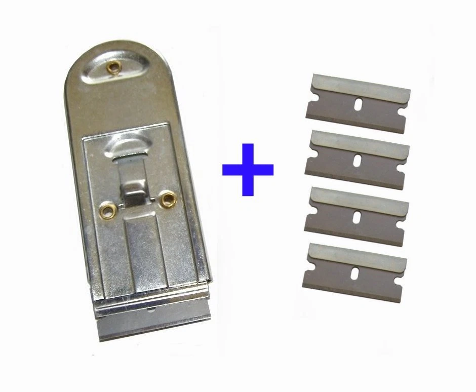 HILPERT Glas Ceran Kochfeld Kochplatten Glas Schaber Reiniger + 4 Ersatzklingen Klingen