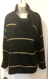 Nine West XL turtleneck metallic gold stripe acrylic blend 24-353-1 - Picture 1 of 8