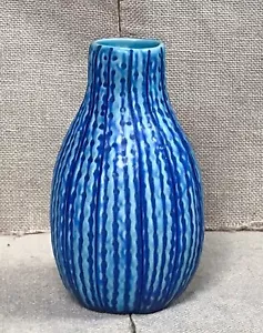 Blautöne strukturierte Keramik Vase 7 1/4 Zoll Küste Oma Feenkern - Bild 1 von 4