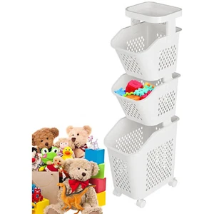 3 Tier Rolling Laundry Hamper Wheels Laundry Basket Organizer Laundry Cart - Picture 1 of 24