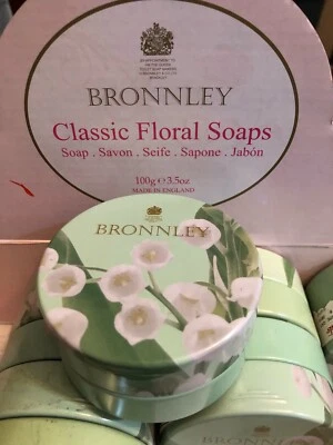 6 x Sabonete Bronnley Lily Of The Valley 3,5 oz/100 gm Barras Redondas em Latas Novo na embalagem - Imagem 1 de 4