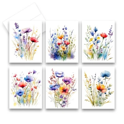 12 Assorted Notecards with envelopes - Watercolor Wildflower  ( 2 of each - Image 1 of 4