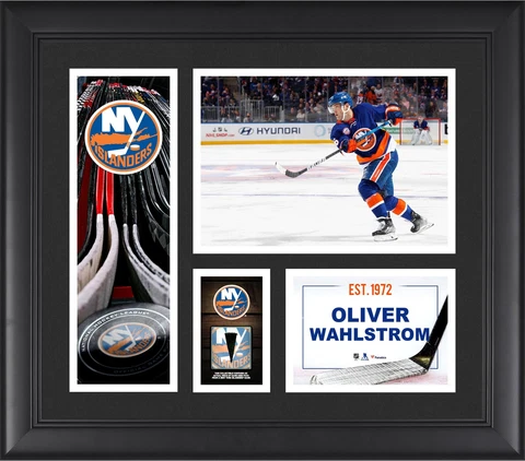 Oliver Wahlstrom Islanders FRMD 15" x 17" Player Collage with a Piece of GU Puck Cover