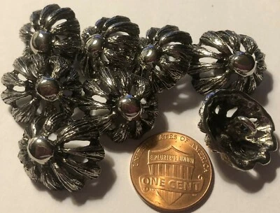8 Oval Silver Tone Metal Domed Pierced Flower Shank Buttons 13/16" 20mm 6408 - Image 1 of 4