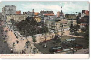 Postal Broadway y Ayuntamiento de Nueva York principios de 1900 vista panorámica de la ciudad de colección - Imagen 1 de 2