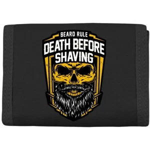 Geldbörse mit Aufnäher Death before Shaving Bärtige Hipster Rockabilly Geschenk - Bild 1 von 3
