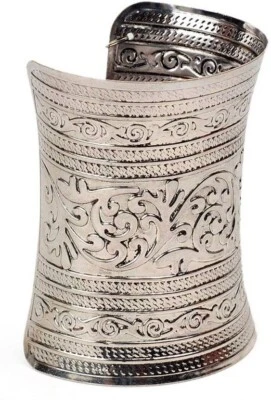 Bracciale intagliato fatto a mano placcato argento boho moda design floreale ... - Immagine 1 di 2