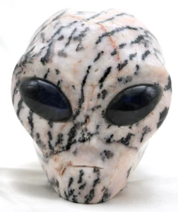 XL Atractiva Escultura de Piedra de Tigre Rosa CABEZA ALIENÍGENA con Ojos de PIEDRA PRECIOSA de LABRADORITA - Imagen 1 de 7