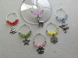 Handmade Set of 6/8/10 Christmas Wine Glass Charms, party, stocking filler. - Picture 1 of 6