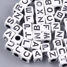 ? 500 x 7mm -A-Z Letter Alphabet WHITE Cube Beads - BLACK LETTERS - No. 030 ?