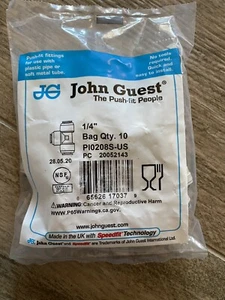 Camiseta John Guest Quick Connect Equal Union 1/4"" PI0208S-EE. UU. paquete de 10 ajuste rápido - Imagen 1 de 2