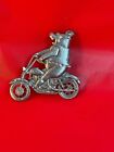 Vintage JJ Pig Riding Motorcyle Hog Bike Brooch Pin Silvertone