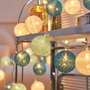 300CM 20 LED Fairy String Lights Cotton Ball Bedroom Party Indoor Wedding Decor - Picture 1 of 19