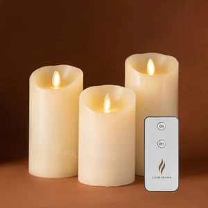 Luminara Flameless Unscented Wax Candles with Remote Moving Wick Pillar 3pcs - Picture 1 of 10