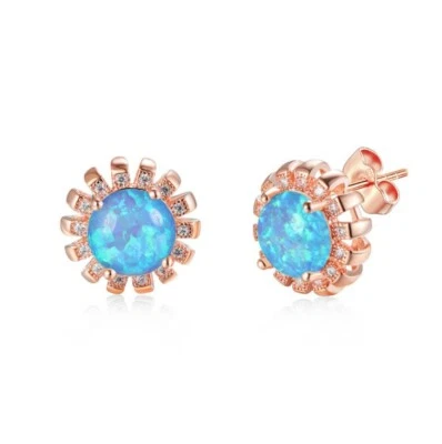 Aretes con flores gemas de ópalo de fuego blanco azul multi enchapados en oro rosa de plata 925 Foto 1 de 4