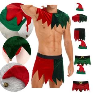 Conjunto de Navidad para hombres Bloques de colores Campanas dentadas Cuello Cintura elástica Falda Santa - Imagen 1 de 44