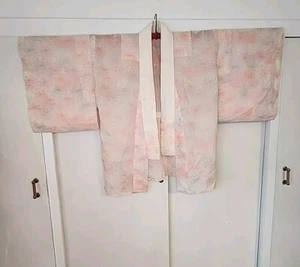 Japanese Vintage Kimono Haori Jacket Pink Orange Chrysanthemum Flowers - Picture 1 of 24