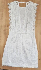 Eyelash Lace Dress Size 2 Cotton Short Open Back Sheer S White USA KIMCHI BLUE - Picture 1 of 14