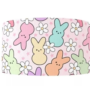 1.5" (1 yard) Easter Bunny marshmallow daisy printed Grosgrain Ribbon 1274129 - Picture 1 of 2