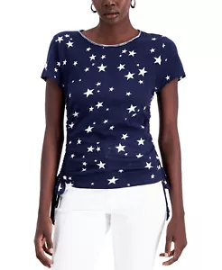 INC International Concepts Women's Printed Ruched-Side Top (Medium, Steph Stars) - Picture 1 of 3