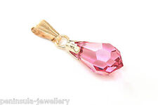 9ct Gold Pink Swarovski Crystal elements Necklace Pendant no chain gift boxed