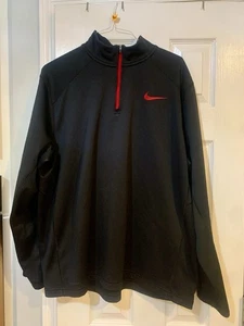 Nike Pullover Uomo 2XL Nero Rosso Therma-FIT Quarto Zip Allenamento Atletico Swoosh - Foto 1 di 8