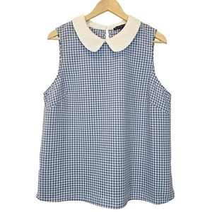 Adrianna Papell blau weiß Gingham Crinkle Peter Pan Kragen Top Tank Größe XL - Bild 1 von 9