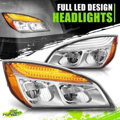 Chrome/Amber Switchback LED DRL Headlights for Freightliner Cascadia 18-24 Pair - Image 1 of 4