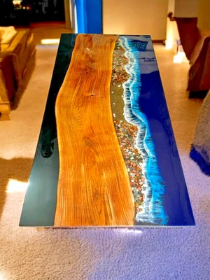 Luxury Epoxy Resin Table Top Live Edge Modern Home Decor Dining Coffee Furniture - Image 1 of 4