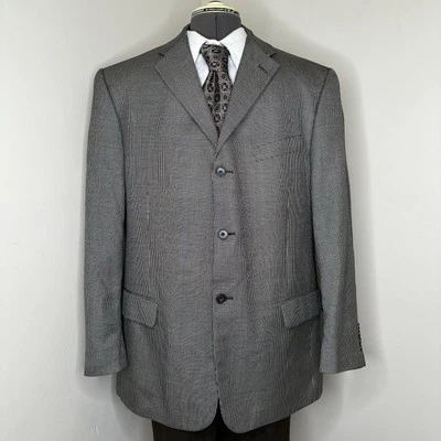 Claiborne Mens Blazer Sport Coat Suit Jacket 45R 49" Gray Houndstooth 3 Btn Silk - Image 1 of 4