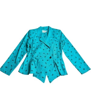 Blazer Chaqueta Dolina Etiqueta Azul Verde Azulado Talla 12 Cintura Ajustada Estilo Vintage - Imagen 1 de 6