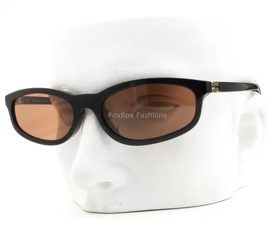 Gafas de sol Miu Miu negras brillantes tintadas marrón dorado logotipo SMU A06F 16K-10I con estuche Foto 1 de 4