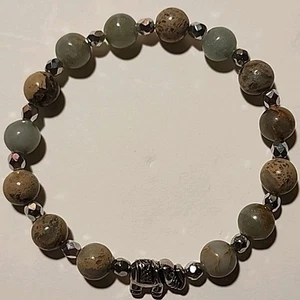 Rhyolite Lucky Elephant Bracelet Double Strung Stretch 7" - Picture 1 of 6