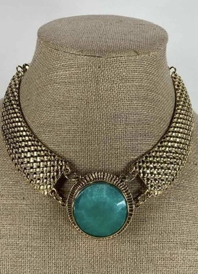 20”  Over Sized Faux Turquoise Silver Tone Flexible Wire Necklace - Image 1 of 4