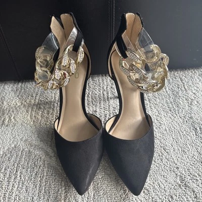 Mix No. Salto agulha feminino 6 saltos tamanho 7,5 preto com ferragens douradas - Imagem 1 de 4