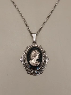 Collar de eslabones de cadena colgante camafeo Whiting Davis de colección 21,5" Foto 1 de 4