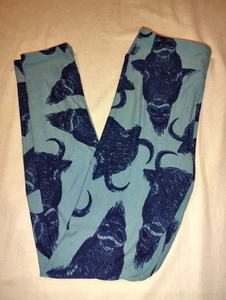 LuLaRoe Leggings Kids L/XL NWOT Blue Buffalo Bison Heads NEW OS - Picture 1 of 3