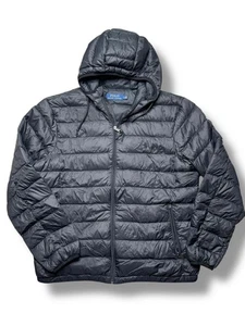Polo Ralph Lauren Black Packable Puffer Jacket Size L Hooded VGC Same Day Ship - Picture 1 of 12