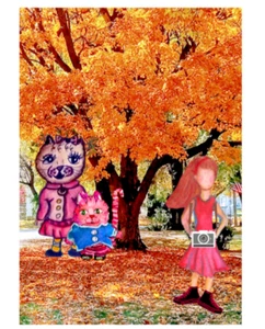 ACEO Original Kunst Herbst Katze Familie Portrait Tag Herbst Bäume Portrait Druck - Bild 1 von 6