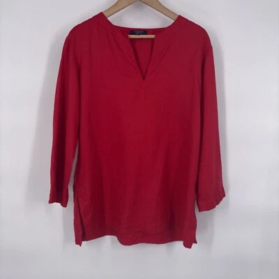 Top túnica de lino grande Chaps para mujer rojo costero preppy clásico Resort Lagenlook Foto 1 de 4