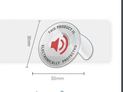 Etiqueta 2.000 RF 8.2MHz redonda Checkpoint® compatível 30mm tamanho vermelho aviso - Imagem 1 de 4