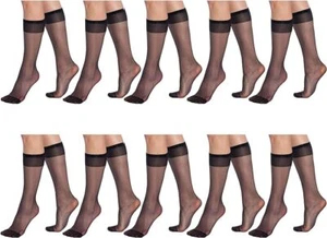 10 Pairs Sheer Knee Socks for Women 15 Denier Stay up Band - Picture 1 of 66
