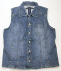 Chico's Platinum Women's Sleeveless Blue Vest Jeans Jacket Button Up Two 2 JKT74